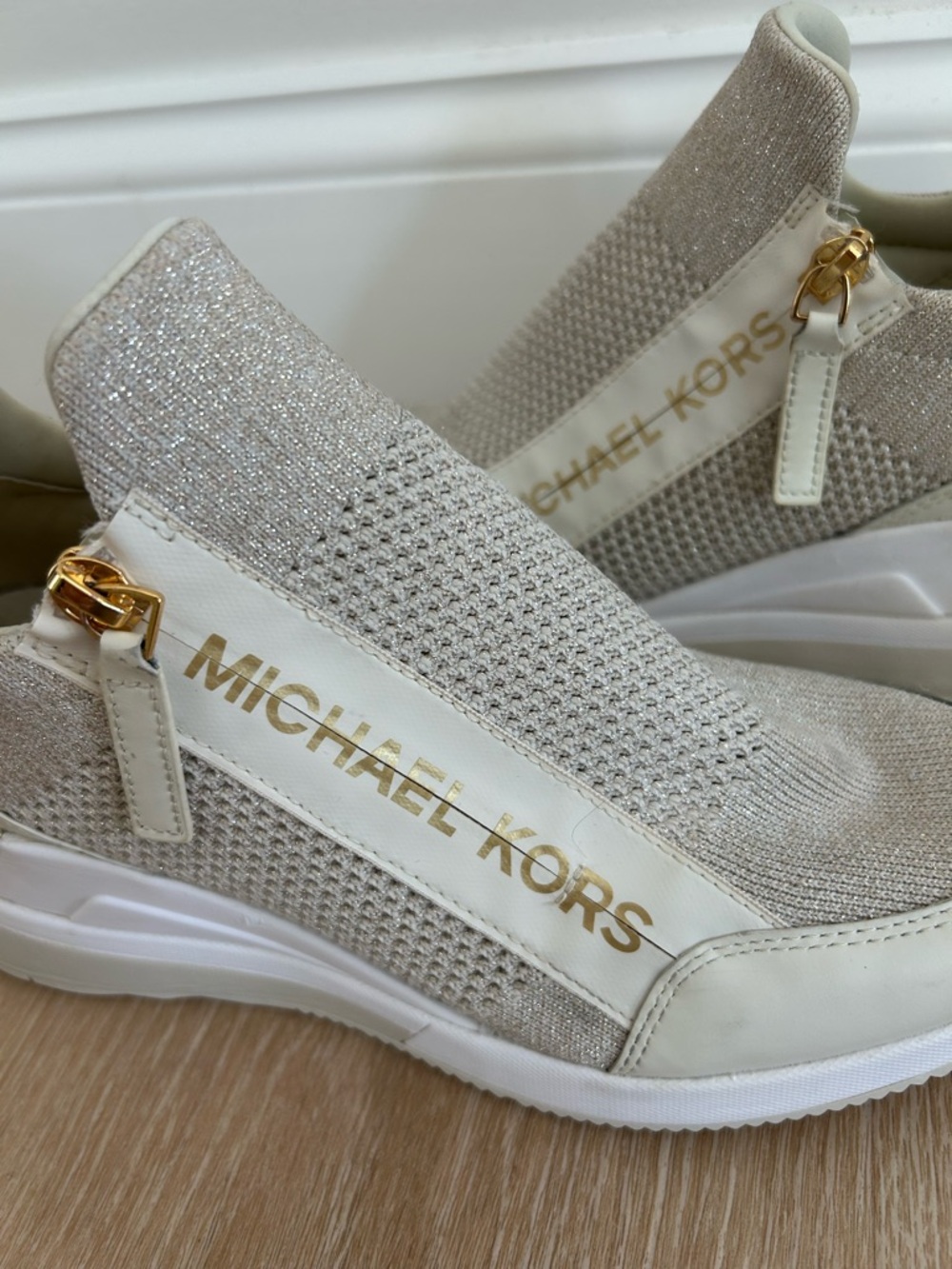 Michael Kors Willis Metallic Stretch Knit Trainer Wedge Sneaker Women Size 7.5 - Picture 4 of 10